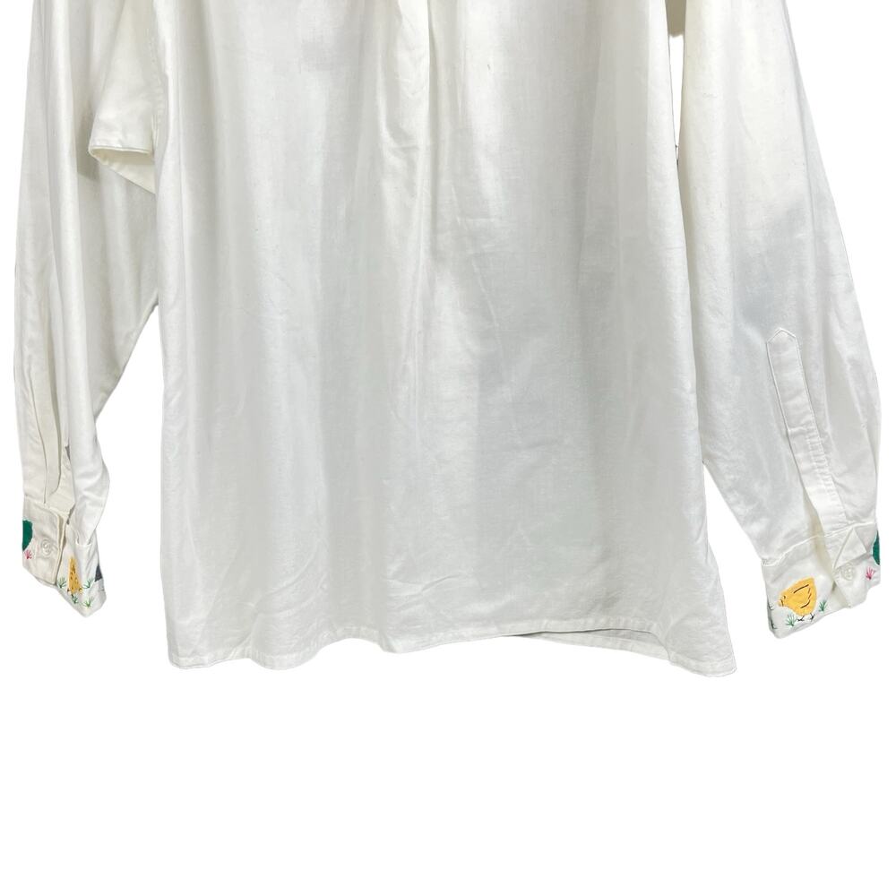 Vintage White Embroidered Cotton Shirt One Of A Kind Handmade M - Picture 9 of 11